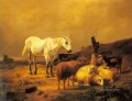 Un cheval mouton et chèvre dans un paysage Eugene Verboeckhoven animal
